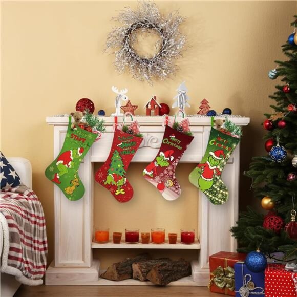 4 Pack Grinch Christmas Stockings, 18 Inch Large‎ Holiday Decor for Home Indoor - Picture 4 of 7